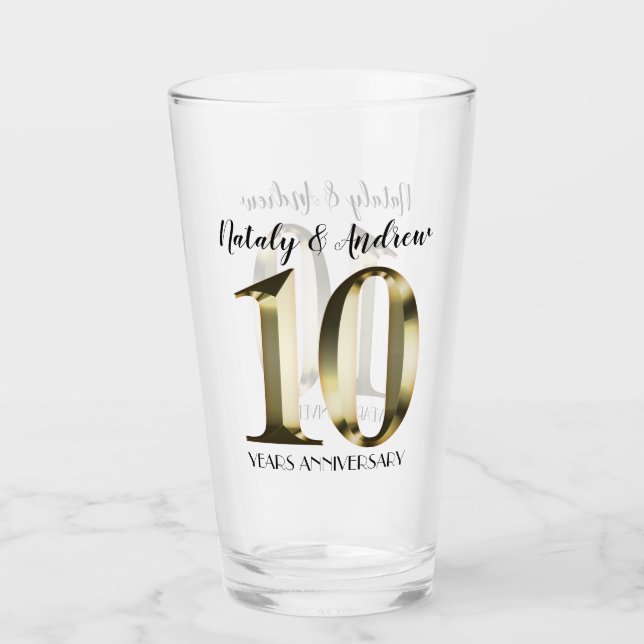 Metallic golden 10th Wedding Anniversary Glass (Front)