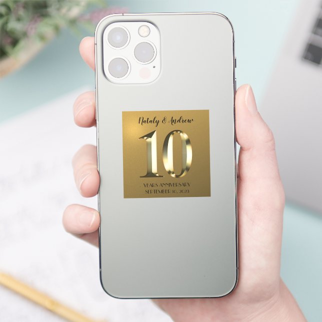 Metallic golden 10th Wedding Anniversary Sticker (Phone)