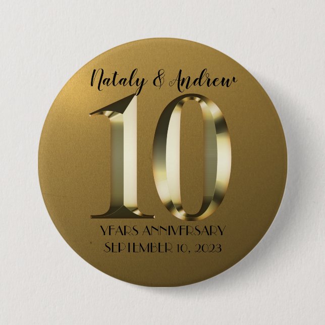 Metallic golden 10th Wedding Button (Front)