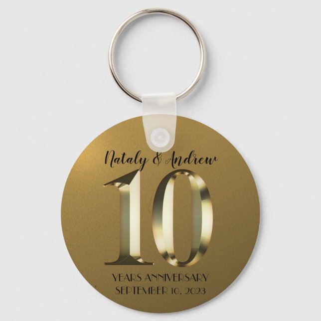 Metallic golden 10th Wedding Keychain (Front)