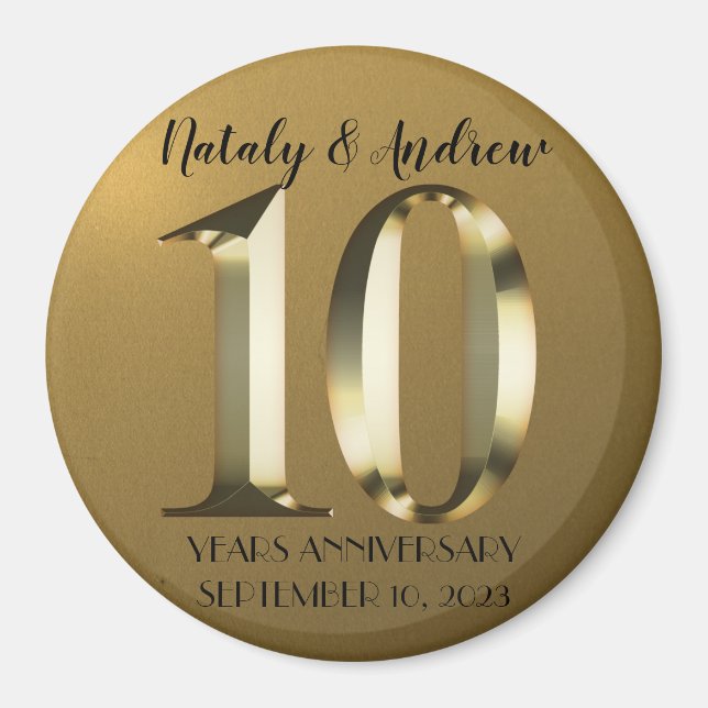 Metallic golden 10th Wedding Magnet (Front)