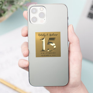 Metallic golden 15th Wedding Anniversary Sticker