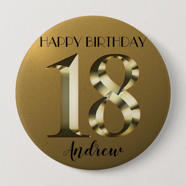 Metallic golden 18th birthday button (Front)