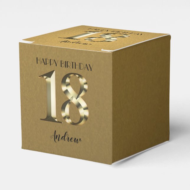 Metallic golden 18th birthday favor boxes (Front Side)