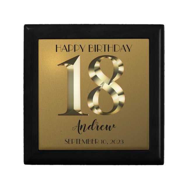 Metallic golden 18th birthday gift box (Front)