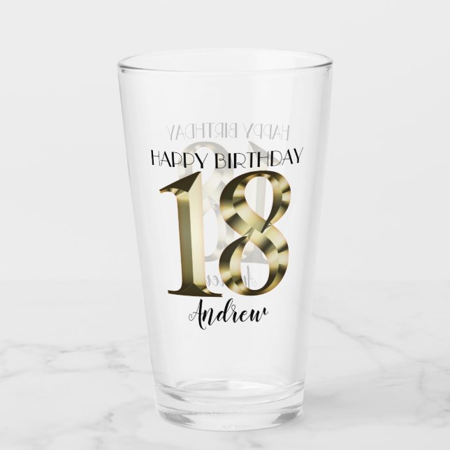 Metallic golden 18th birthday glass (Front)