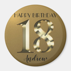 Metallic golden 18th birthday magnet