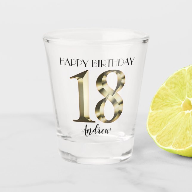 Metallic golden 18th birthday shot glass (Front)