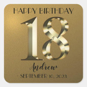 Metallic golden 18th birthday square sticker
