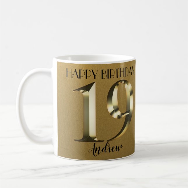 Metallic golden 19th birthday coffee mug (Left)