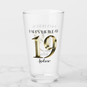 Metallic golden 19th birthday glass