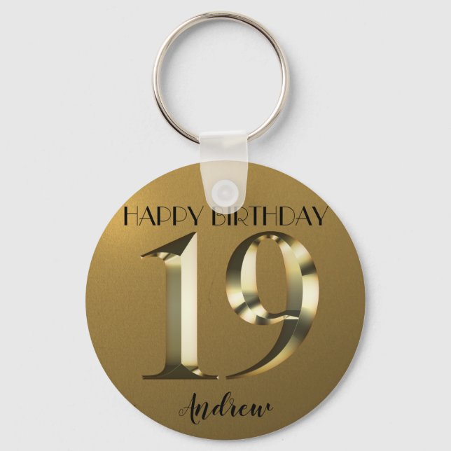 Metallic golden 19th birthday keychain (Front)