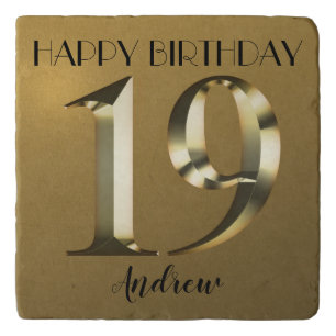 Metallic golden 19th birthday trivet
