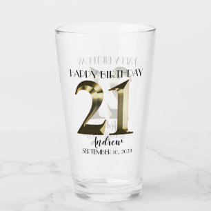Metallic golden 21st birthday glass
