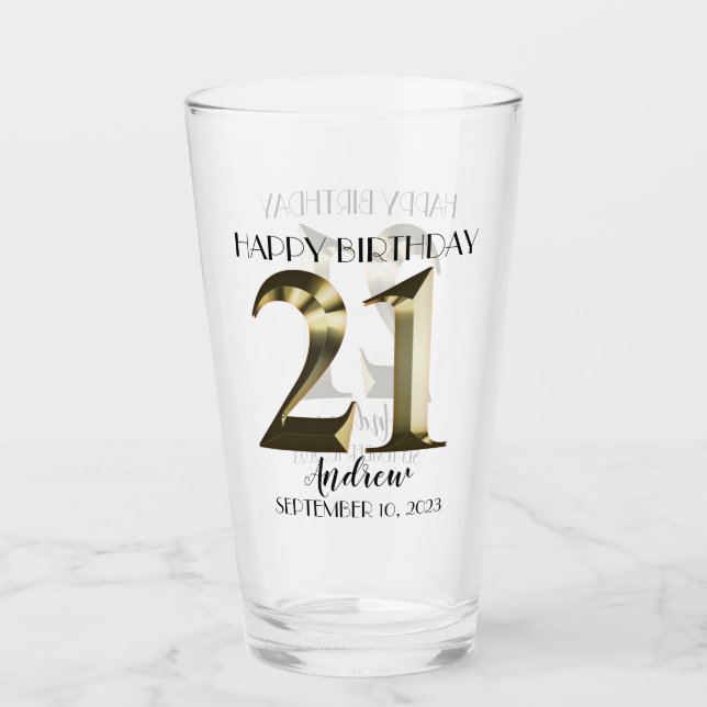 Metallic golden 21st birthday glass (Front)
