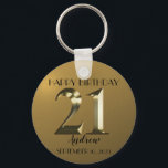Metallic golden 21st birthday keychain<br><div class="desc">Happy 21st birthday. 21 years. Golden metallic label.</div>