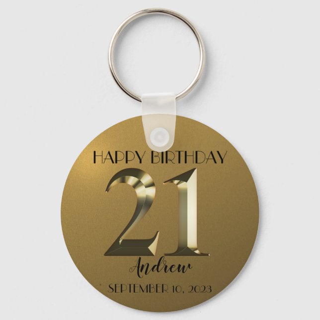 Metallic golden 21st birthday keychain (Front)