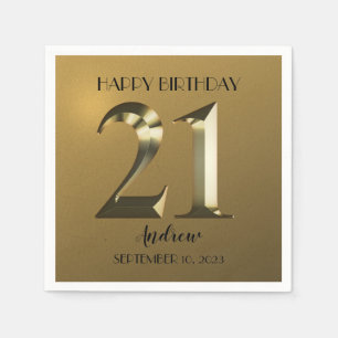 Metallic golden 21st birthday napkins