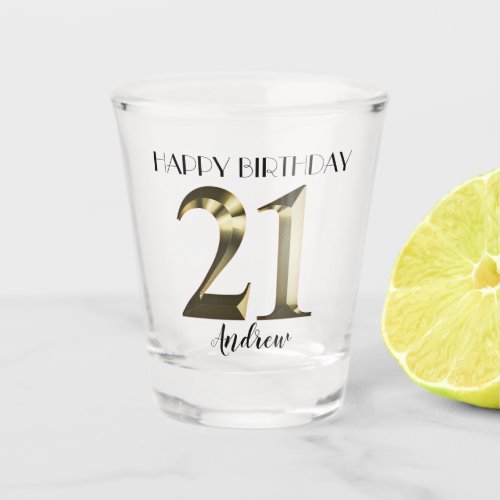 Metallic golden 21st birthday shot glass