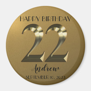 Metallic golden 22th birthday magnet