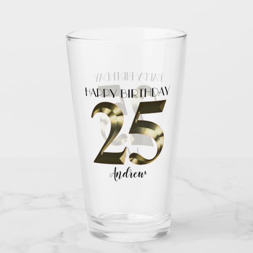 Metallic golden 25th birthday glass