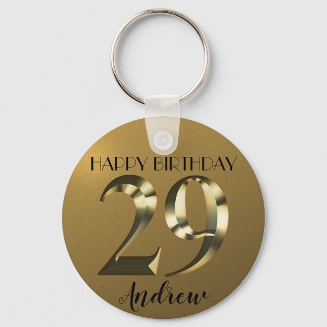 Metallic golden 29th birthday keychain (Front)