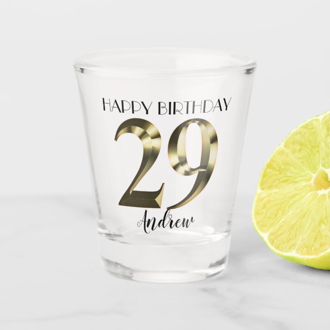 Metallic golden 29th birthday shot glass (Front)