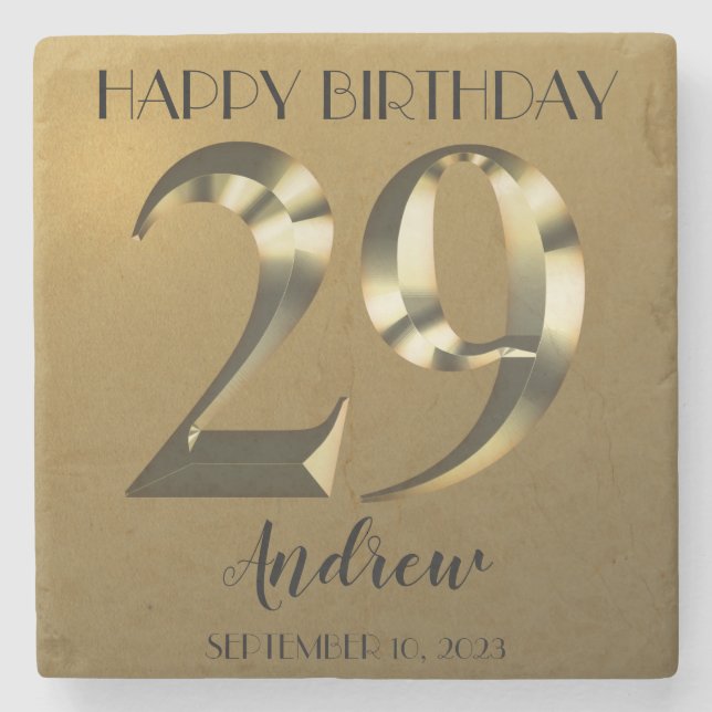 Metallic golden 29th birthday stone coaster (Front)