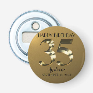 Metallic golden 35th birthday bottle opener