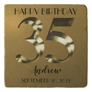 Metallic golden 35th birthday trivet