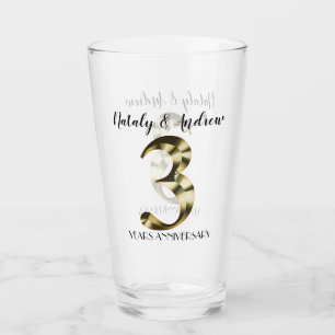 Metallic golden 3rd Wedding Anniversary Glass