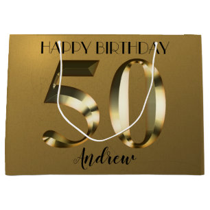 Metallic golden 50th birthday large gift bag