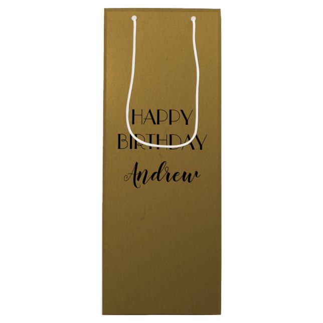 Metallic golden 50th birthday wine gift bag (Front)