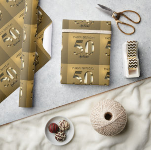 Metallic golden 50th birthday wrapping paper