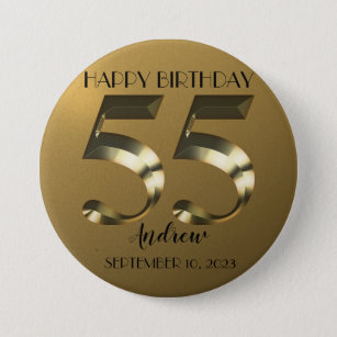 Metallic golden 55th birthday button