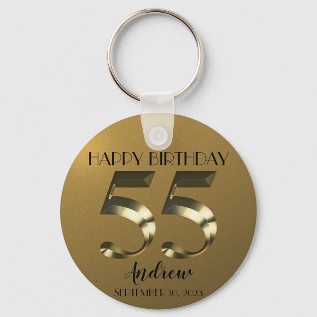 Metallic golden 55th birthday keychain (Front)