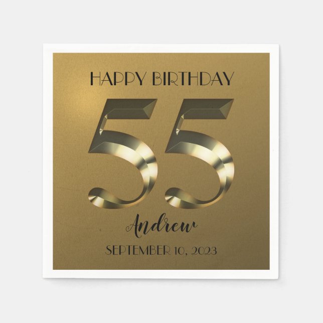 Metallic golden 55th birthday napkins (Front)