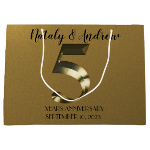 Metallic golden 5th Wedding Anniversary Large Gift Bag