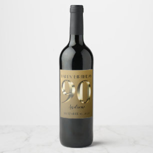 Metallic golden foil 90th birthday wine label