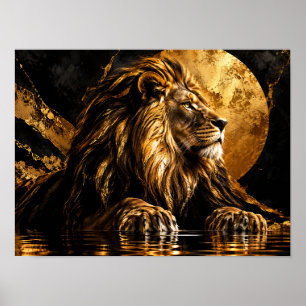 Metallic Golden Lion in Moonlight Poster