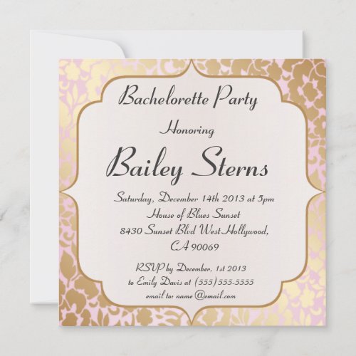 Metallic Golden Rose Pink Bachelorette Party Invites