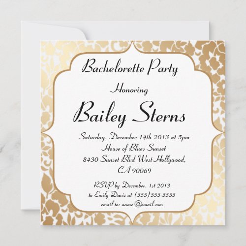 Metallic Golden White Floral Bachelorette Party Invitations