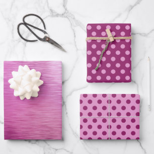 Metallic Grape Purple Pink Berry Dot Christmas Wrapping Paper Sheets
