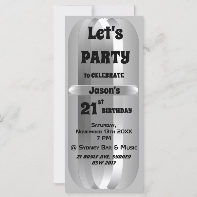 Metallic Gray 21st Birthday Invitation (Front)