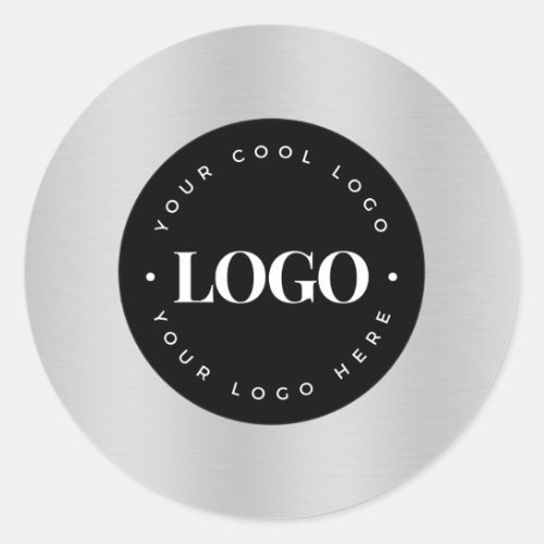 Metallic Gray Add Your Custom Logo Here Business Classic Round Sticker