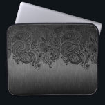 Metallic Gray And Black Paisley Lace Laptop Sleeve<br><div class="desc">Elegant metallic dark gray,  brushed aluminum look background with black floral paisley lace.</div>