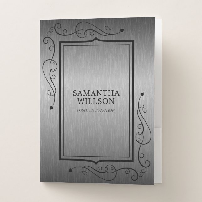 Metallic gray black frame pocket folder (Front)