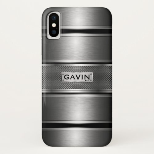 Metallic gray  black geometric stripes pattern iPhone x case