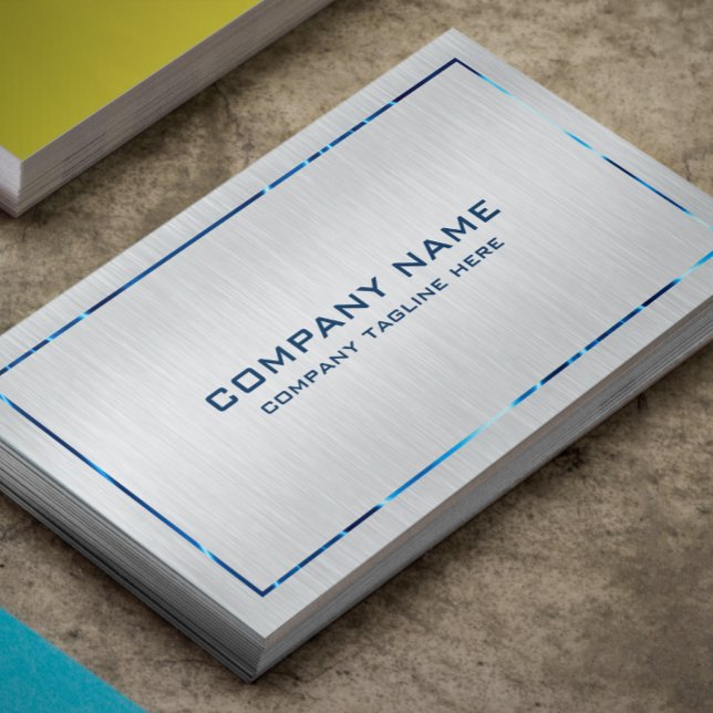 Metallic Gray Blue Border Brushed Steel Look Business Card (Creator Uploaded)
