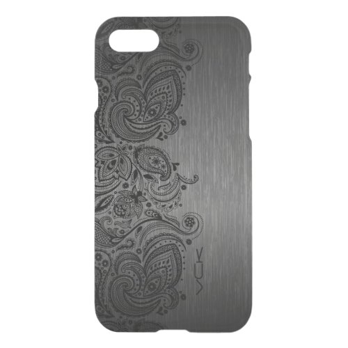 Metallic Gray Brushed Aluminum Black Paisley Lace iPhone SE87 Case